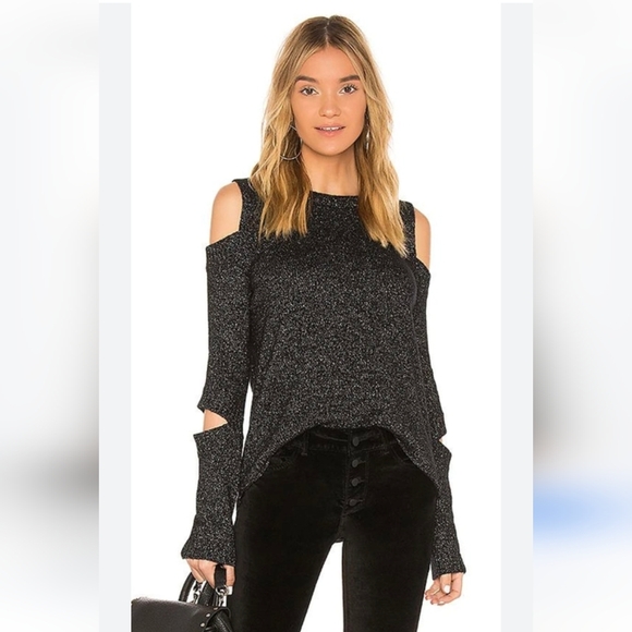 Generation Love Sweaters - Generation Love Black Cold Shoulder Cashmere Sweater